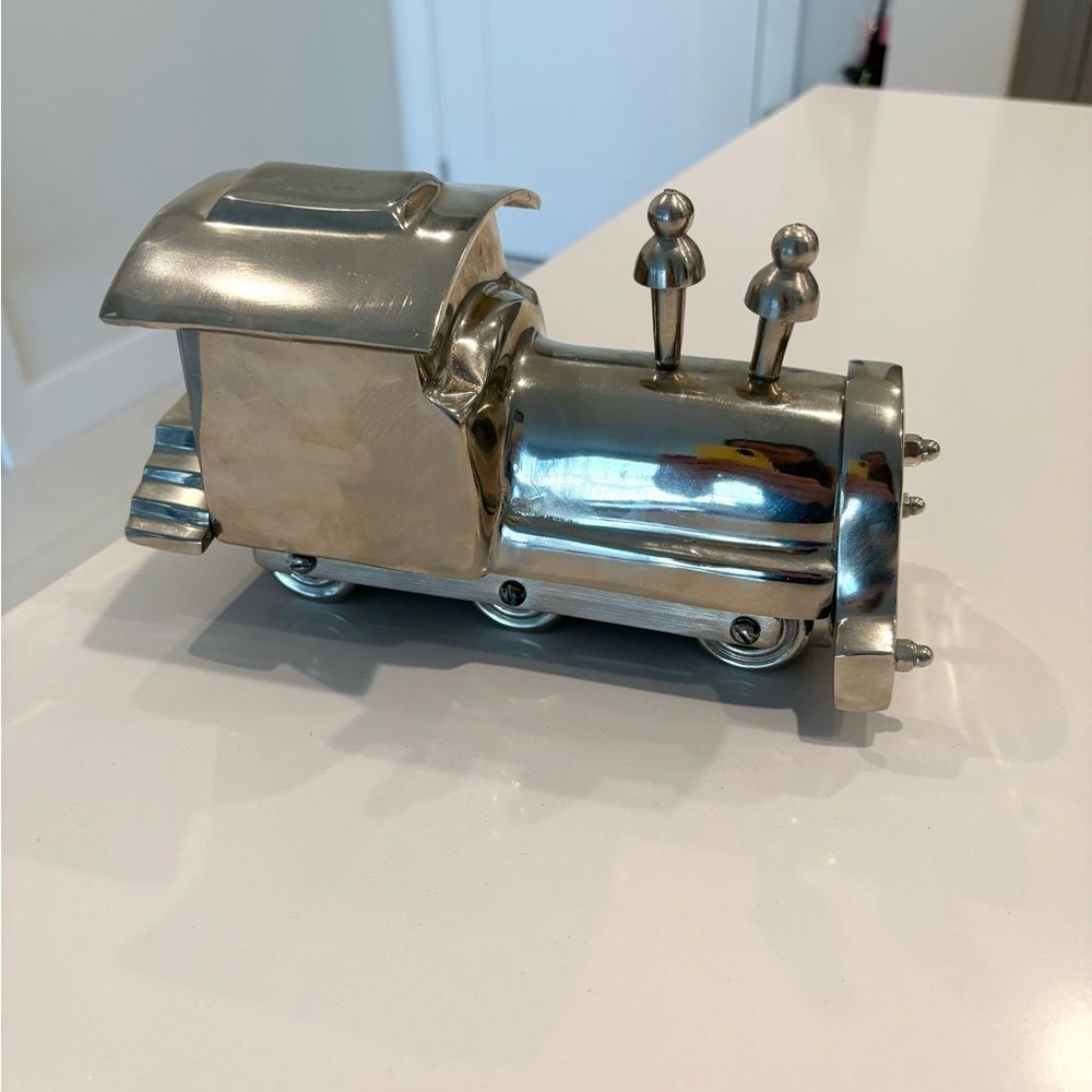 Mid Century Modern Metal Train Sculpture Chrome Industrial Home Decor